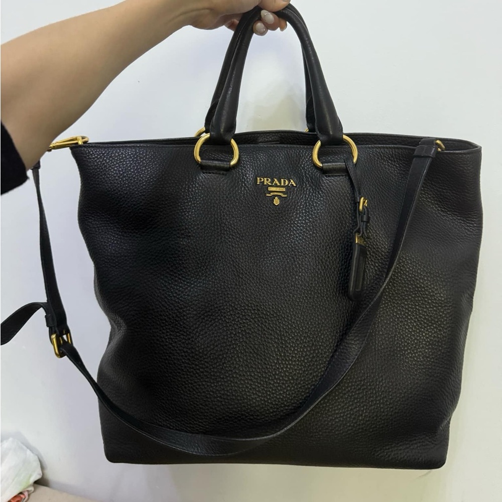 Prada Black Trapezoid Tote with Gold Hardware